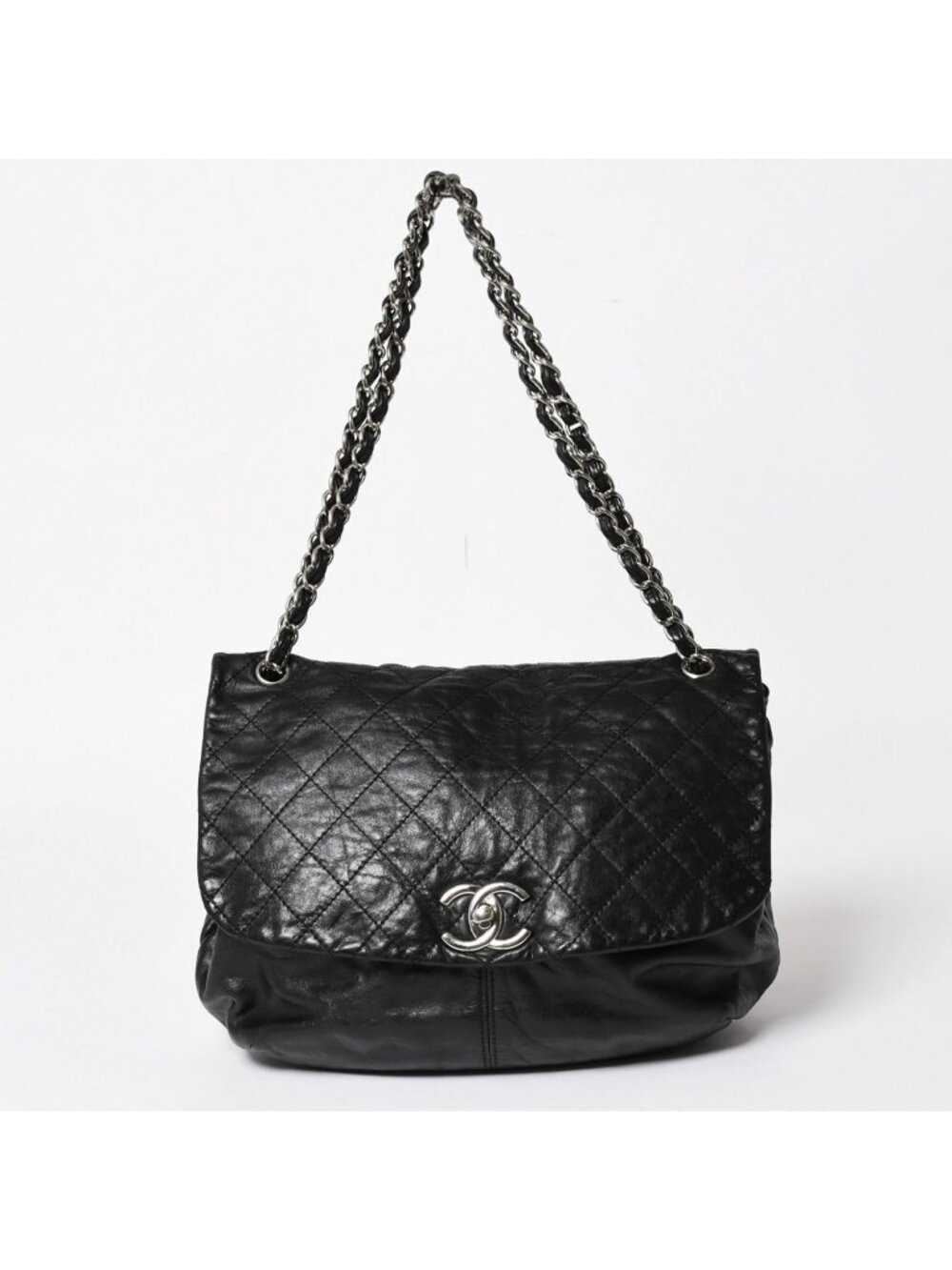 Chanel S Flap Chain Shoulder Bag CC Logo Calfskin Black Silver